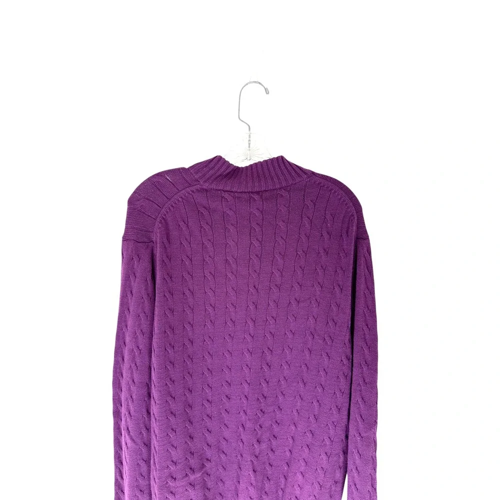 Izod Quarter Zip Men's Purple Cable‎ Knot Mock Neck Long Sleeve Sweater Large